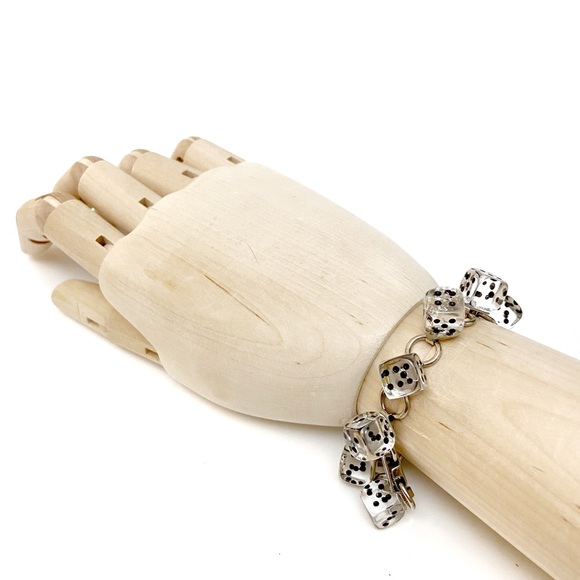 Vintage Jewelry - Vintage Retro Clear Acrylic Lucite Dangling Dice Bracelet